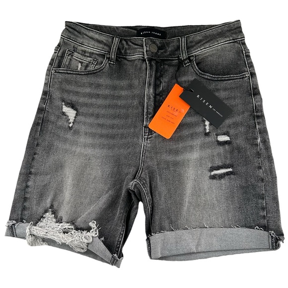 RISEN Dark Grey Distressed NEW Jean Shorts 9/29 - Picture 3 of 8